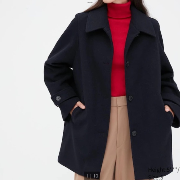 NWT Uniqlo Women Oversized Wool blend Brushed Short Coat Jacket Navy Size S - Picture 11 of 11